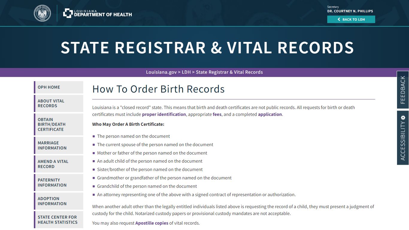 How To Order Birth Records | La Dept. of Health